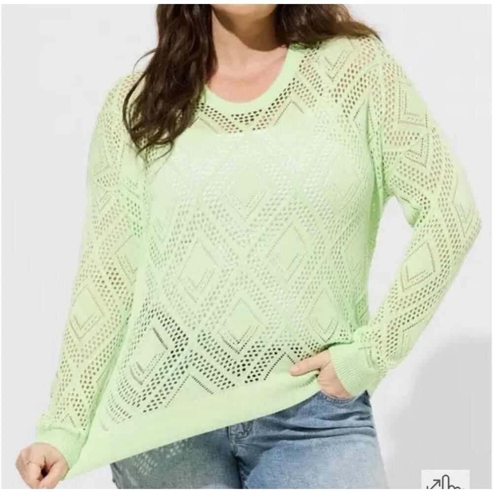 Torrid Size 0X Neon Green Pointelle Knit Sweater Lightweight Open Sweater.